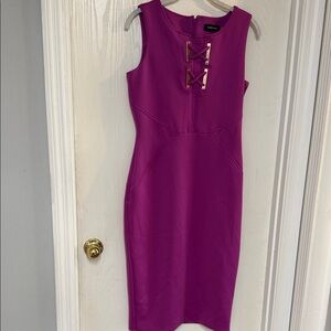 Ivanka Trump Fuchsia Midi Dress with Gold Accents
